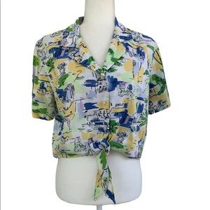 Vintage SunBay Cottons Tie Waist Hawaiian Tropical Print Shirt